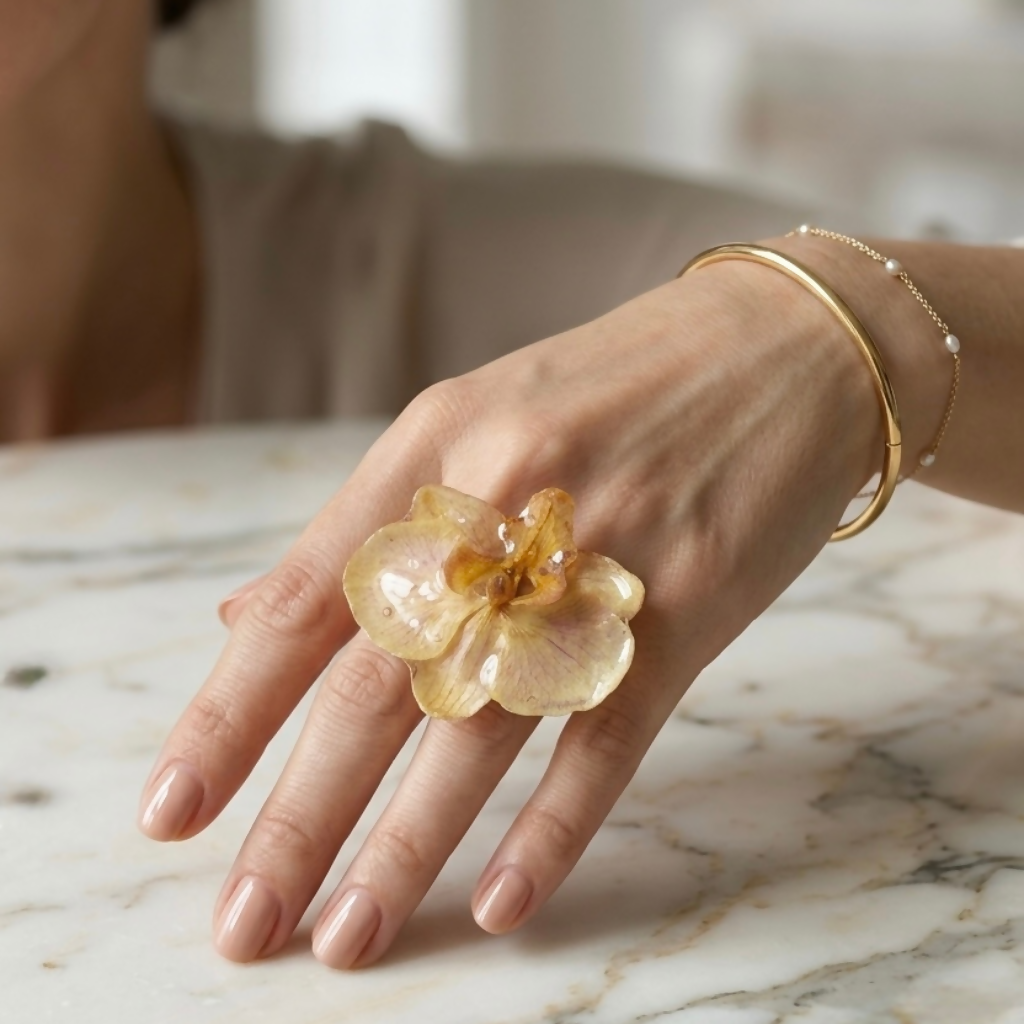 Bague orchidée blanc/mauve. Pièce unique A